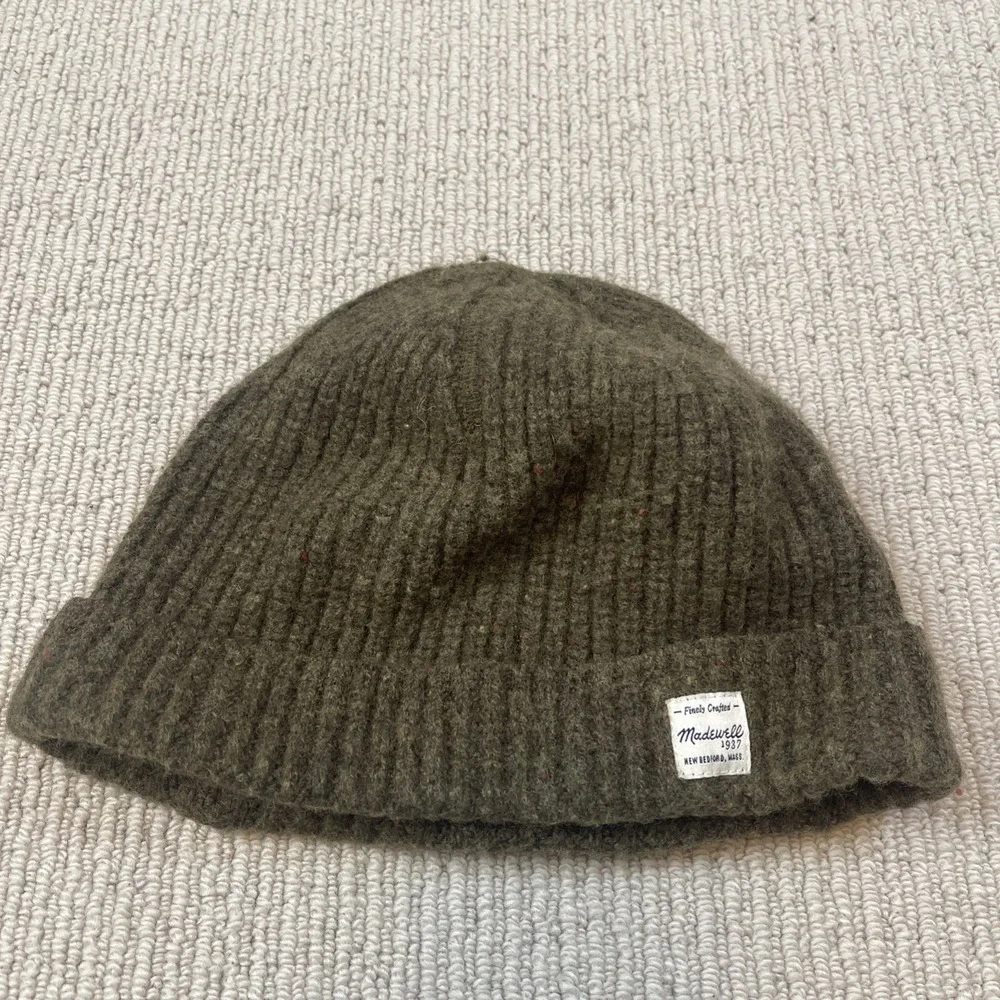 Madewell 1937 Wool Ribbed Knit Beanie Winter Warm Hat Cap Olive